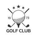 Golf club logo, badge or icon with crossed golf clubs and ball on tee. Vector illustration. Royalty Free Stock Photo